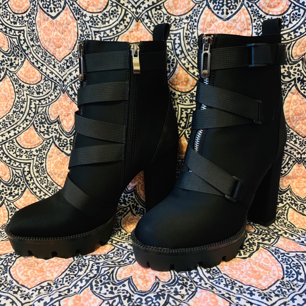 Black platform ankle boots